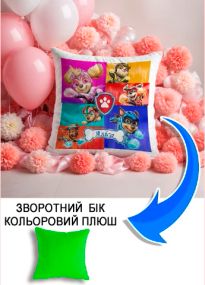 Подушка плюшева Мерч Крафт Дизайн з принтом paw patrol 2 імя Алiса салатовий плюш квадратна 33х33 см