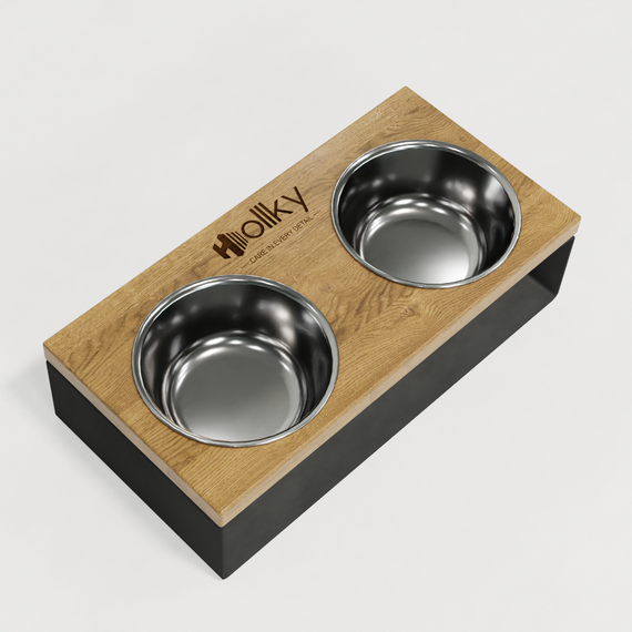 Миски на подставке из цельного металлического листа для собак и котов Hollky SteelWood S (2 × 0,45 л) SWS-36188-GRNT | Зображення 3