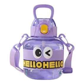 Пляшка для води дитяча з трубочкою 680 мл з ручкою та ремінцем Фіолетова HP-14-46V