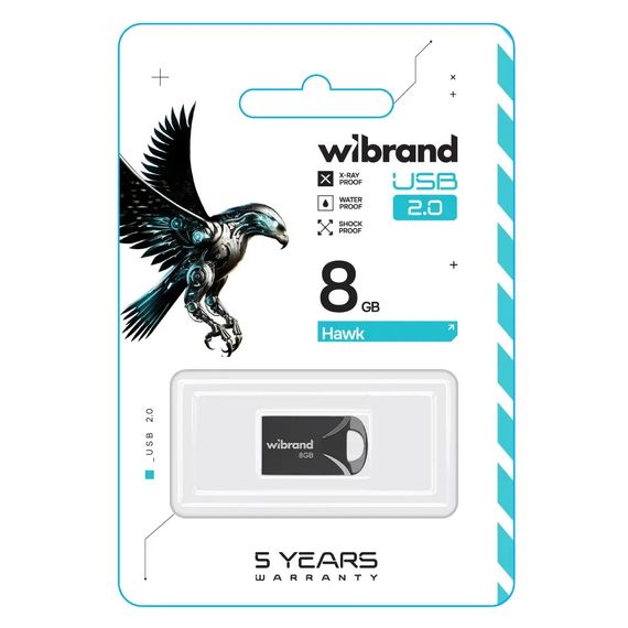 USB флеш накопичувач Wibrand 8GB Hawk Black USB 2.0 (WI2.0/HA8M1B) | Зображення 1