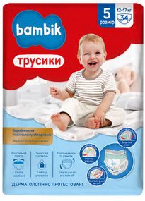 Bambik Підгузки-трусики дитячі одноразові (5) 12-17кг, 34шт