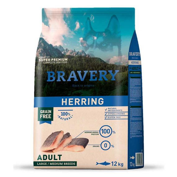 Корм Bravery Adult Large & Medium Herring сухий з оселедцем для дорослих собак середніх та великих порід 12 кг