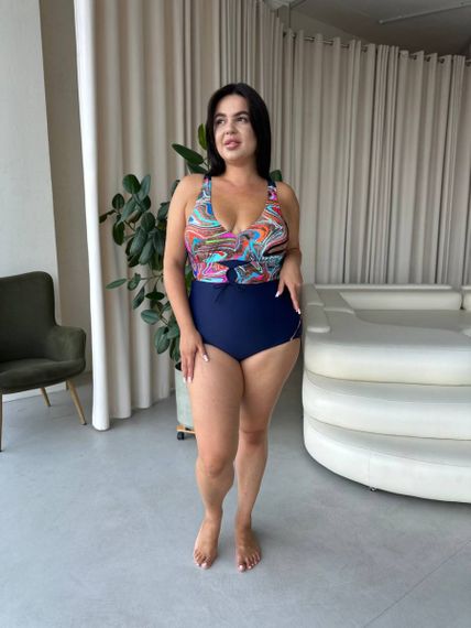 Яскравий суцільний синій купальник PLUS SIZE з утяжкою | Зображення 7