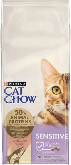 Сухий корм Purina Cat Chow Sensitive для дорослих котів із чутливою шкірою та травленням, лосось 15кг | Зображення 1