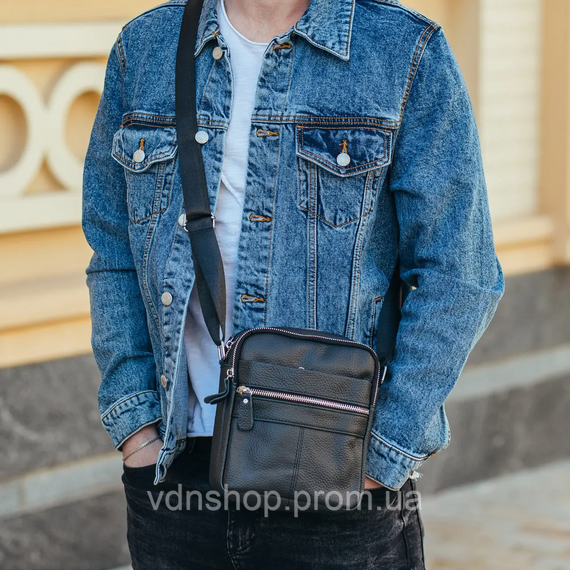 Сумка-барсетка мужская 19х22х5, мессенджер через плечо кожаная Tiding Bag BON6165 черный | Зображення 8