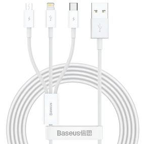 Дата кабель Baseus Superior Series USB to MicroUSB-Lightning-Type-C 3.5A (1.5m) (CAMLTYS) Stellar White