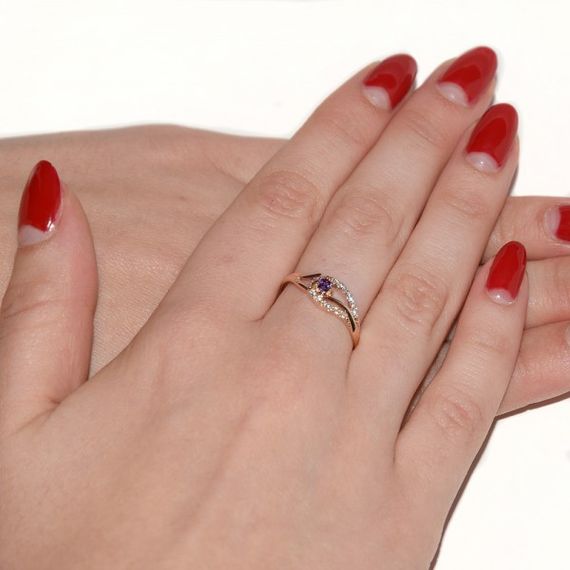 Кольцо из красного золота с аметистом 16.5 | Зображення 3