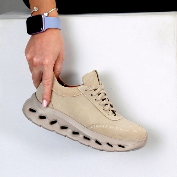 Молодіжні дизайнерські бежеві кросівки натуральна замша | Зображення 3