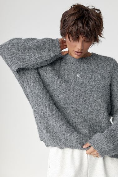 Тепла жіноча кофта з рукавами-ліхтариками - сірий цвет, ONE SIZE (є розміри)