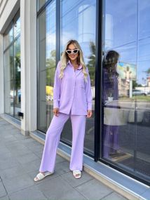 Женский летний костюм 4 в 1 рубашка, топ, брюки и шорты ZE1400 цвет сиреневый размер 46/48