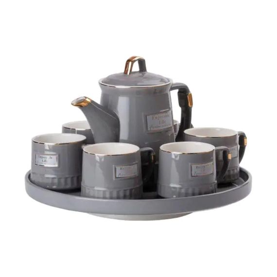 Чайний набір на 6 персон (з заварювальним чайником та порцелянаовою підставкою), сірий HP-15-5 | Зображення 3