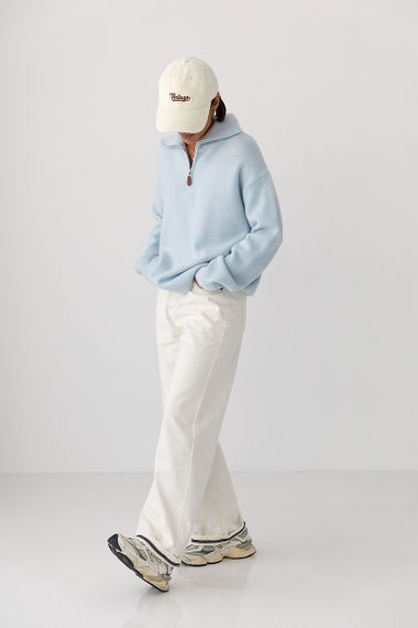 В'язаний однотонний светр із блискавкою - блакитний цвет, ONE SIZE (є розміри) | Зображення 2