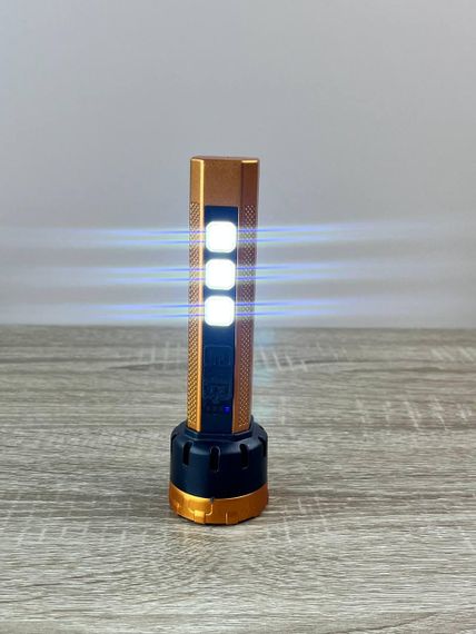 Ручний акумуляторний ліхтар HiSheen HS-8026B 4 режими яскраве LED-освітлення та бокова COB-підсвітка для дому Золотий | Зображення 4