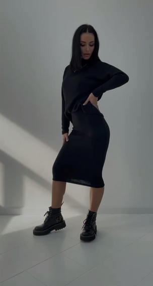 Женский теплый ангоровый костюм юбка и гольф GF07942 цвет черный, размер 46/48 | Зображення 1