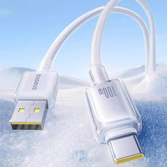 Дата кабель Baseus Crystal USB to Type-C 100W (1m) (E04279) Moon White | Зображення 2
