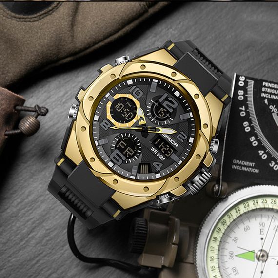 Часы Sanda 6008 Black-Gold | Зображення 1