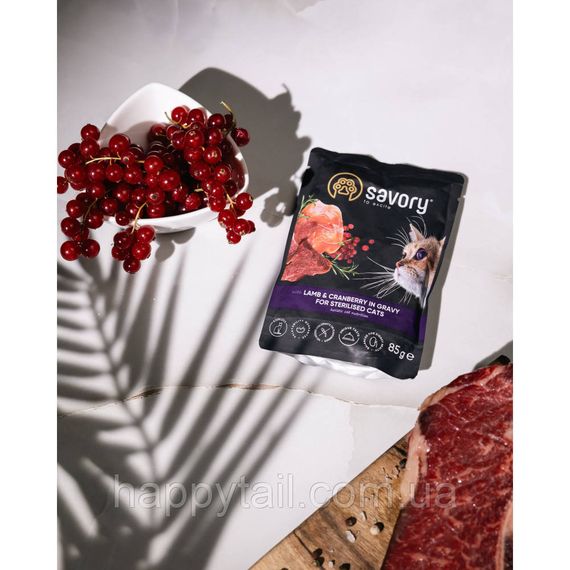 Корм вологий Savory Sterilised Cat Pouch Lamb and Cranberry in Gravy для стерилізованих котів з ягням та журавлиною у соусі | Зображення 4