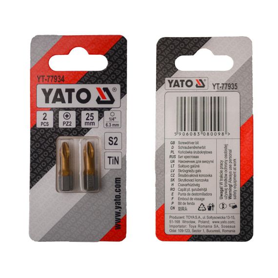 Насадка викруткова біта хрестовидна PZ2 х 25 мм 2 штуки YATO YT-77934