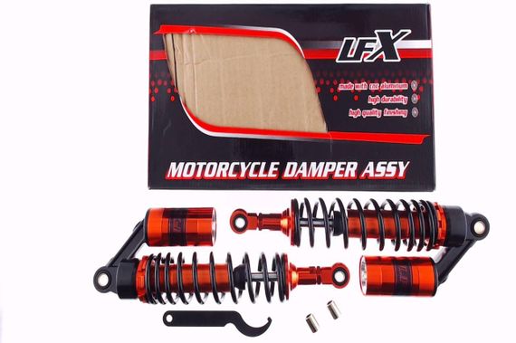 Амортизатори (пара) Delta 330 mm, газомасляні (чорно- жовтогарячі) KOMATCU (mod.A)