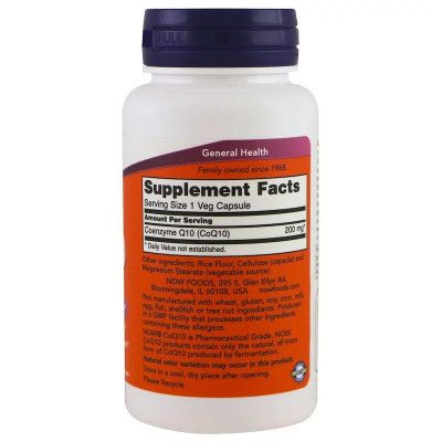 Антиоксидант Now Foods Коэнзим Q10 200 мг, CoQ10, 60 вегетарианских капсул (NOW-03176) | Зображення 1
