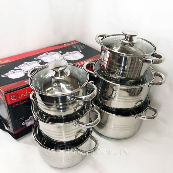 Набір каструль з антипригарним покриттям UNIQUE, Набір каструль якісних з кришками KN-73 | Зображення 1