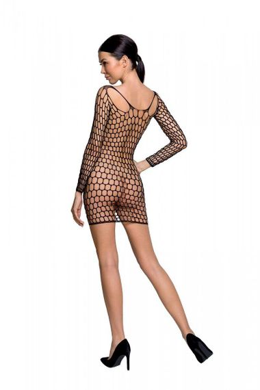 Бодистокинг-платье с глубоким воротом Passion BS093 black, длинные рукава sexstyle | Зображення 1