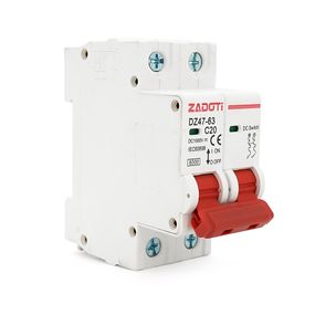 Автоматичний вимикач постійного струму ZADOTI DZ47-63C20 2P DC1000V, 20A, 6kA, DIN, 35*75*79mm