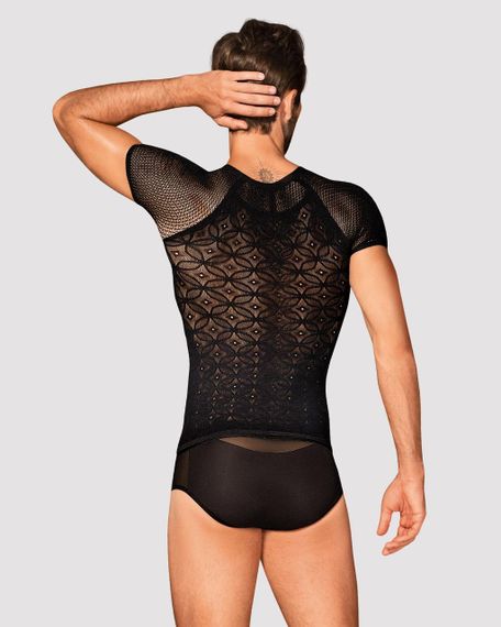 Чоловіча напівпрозора футболка з орнаментом Obsessive T102 T-shirt S/M/L, чорна | Зображення 1