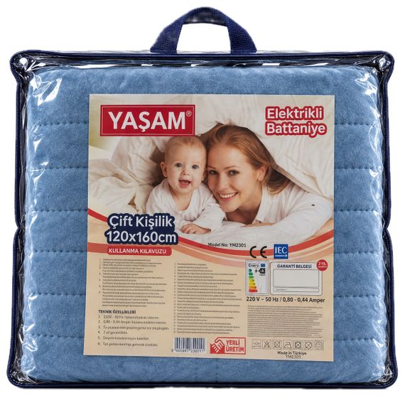Флисовая электропростынь YASAM 120х160см 2 режима Простынь с подогревом от сети Турция Синий | Зображення 1