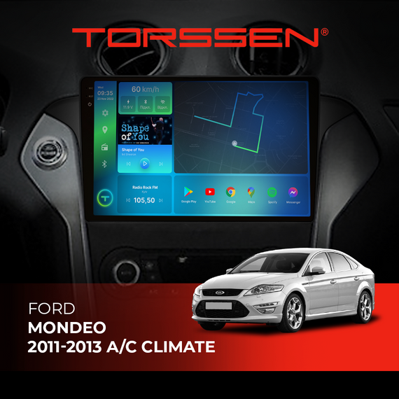 Штатна магнітола Torssen 2K Ford Mondeo 11-13 A/C climate black FL9 4+64Gb 4G Carplay DSP
