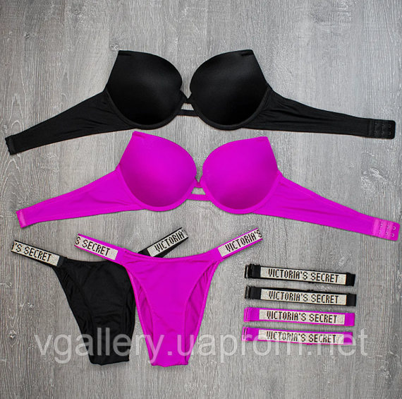 Комплект жіночої спідньої білизни Victoria's Secret Вікторія Сікрет зі знімними брителями зі стразами L 85B