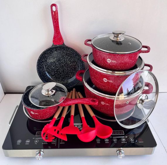 Набір посуду Higher Kitchen HK-305 17 предметів з кришками з гранітним покриттям | каструлі | ківш | сковорода