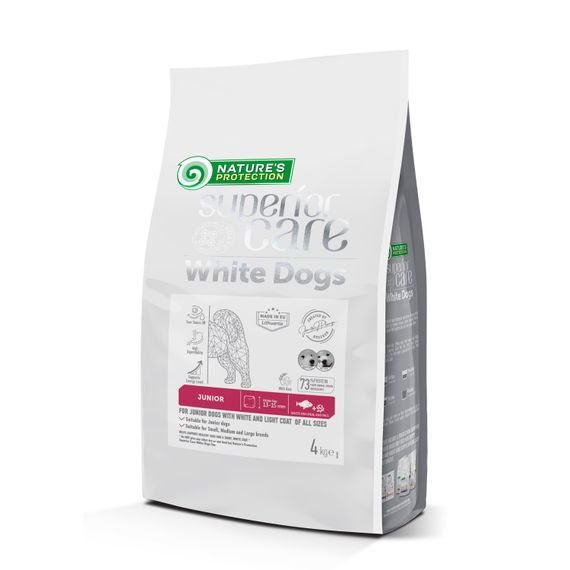 Корм Nature's Protection Superior Care White Dogs White Fish Junior All Sizes сухой с белой рыбой для юниоров с белой шерстью 4 кг