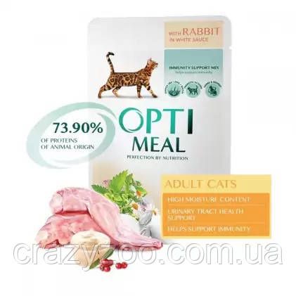 Консерва для взрослых котов OptiMeal Adult Cat кролик в белом соусе 85 г B2710702 | Зображення 1