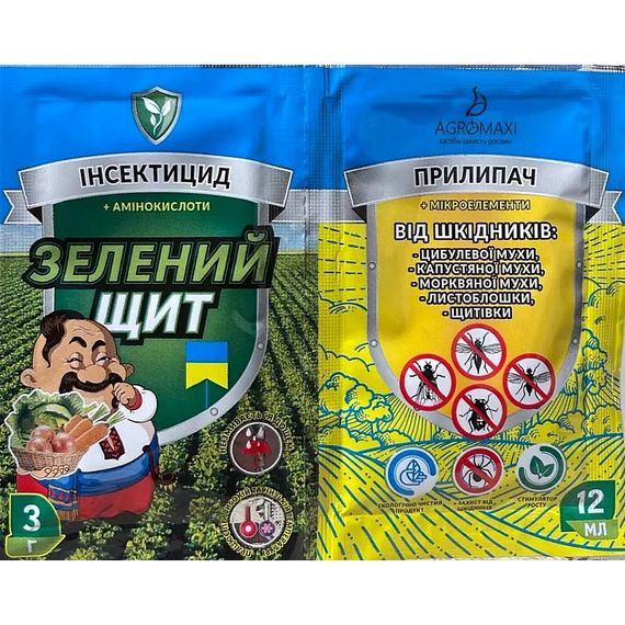 Інсектицид Зелений щит від шкідників + Прилипач Агромаксі 3 г + 12 мл