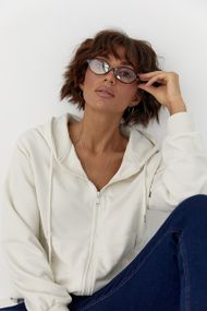 Жіноче худі на блискавці - молочний цвет, L (є розміри)