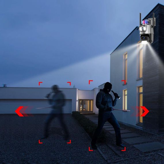 Вулична охоронна WIFI камера відеоспостереження 8MP, з сиреною Dual Lens / Поворотна IP відеокамера з віддаленим доступом | Зображення 7