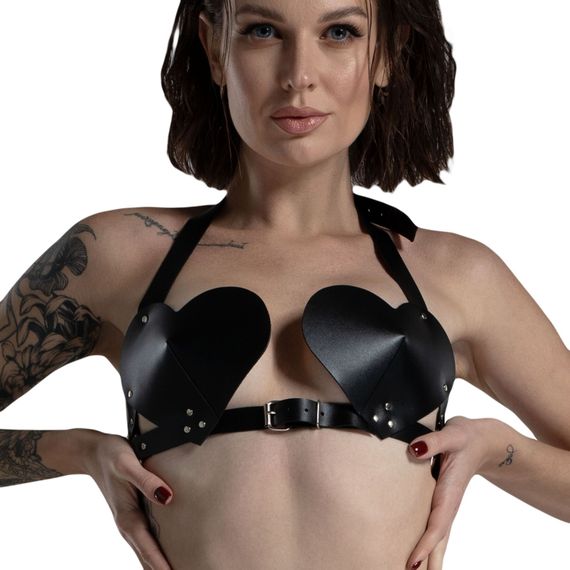 Ліф Серце з натуральної шкіри Feral Feelings - Hearts Bra Black | Зображення 1