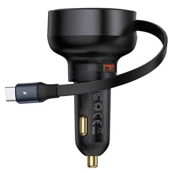 АЗП Baseus Enjoyment Pro PD60W with retractable cables (1USB-A/1C/1L) (C00057802111) Cluster Black | Зображення 2