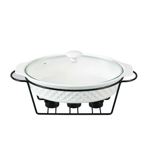 Марміт овальний 2,3л 37,5см кераміка скляна кришка + метал.підставка MR-11559-74 Maestro