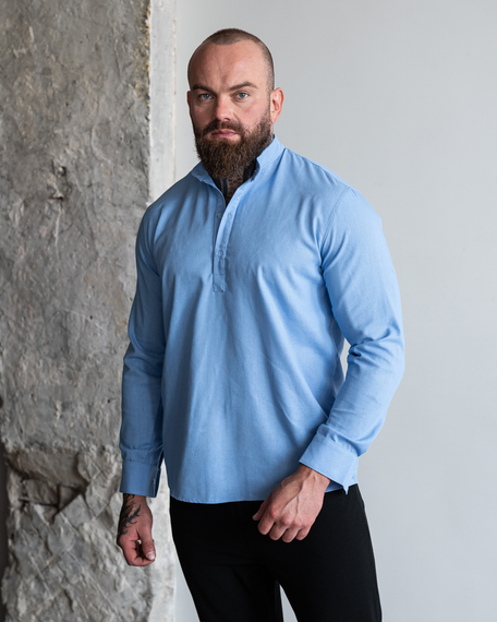 Сорочка льон довгий рукав блакитний S XXL | Зображення 2