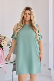 Женское летнее короткое платье с открытыми плечами GF9045 цвет оливковый, размер 50/52
