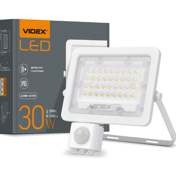 LED Прожектор 30W 5000К 220V з датчиком руху та освітлення білий VL-F2e305W-S Videx | Зображення 3