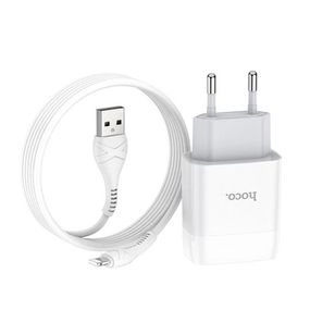 Набір СЗУ 110-240V HOCO C73A+ кабель Lighting, 2xUSB, 2.4A, кабель 1м, White, Blister