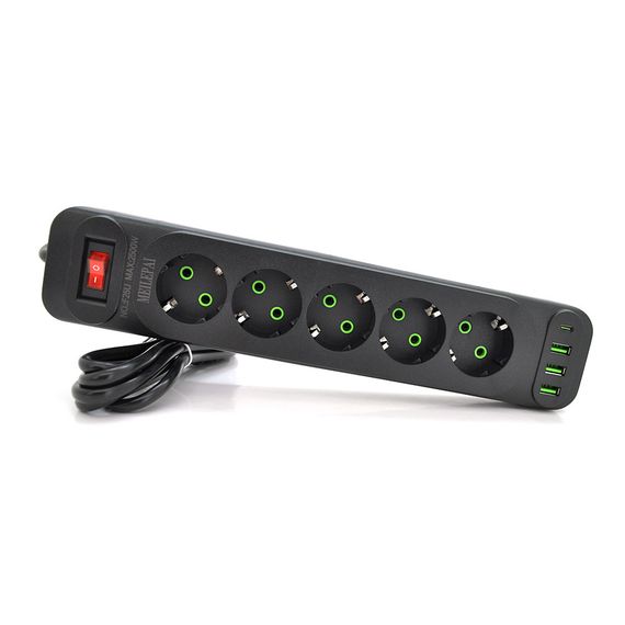 Мережевий фільтр Meilepai F25U, 5 розеток EU+3 USB+PD арт.31694