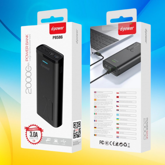 PowerBank 20000mAh чорний, d-power. Павербанк 3.0А 20000, повербанк. Оригінал