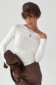 Асиметричний лонгслів з відкритим плечем - молочний цвет, M (є розміри)