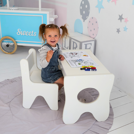 Комплект дитячих меблів столик та стільчик 70×45×51, стіл та стілець у дитячу, білий | Зображення 4