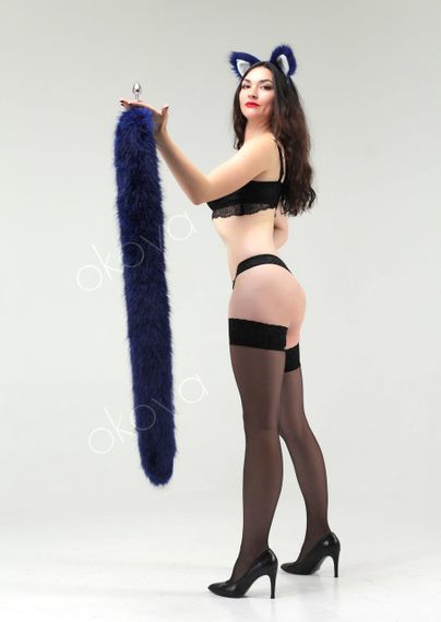 Анальный меховой хвост без пробки, Синий, OKOVA 100 см. sexstyle | Зображення 4