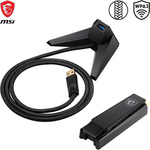 Адаптер Wi-Fi 6 MSI AX1800, мережева карта WLAN до 1800 Мбіт/с, USB 3.2 Gen 1 Type-A, MU-MIMO з антеною та підставкою,  WPA3 | Зображення 6